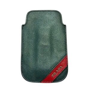 Prada Saffiano Leather Case Sleeve Dark Green Red Stripe Logo Case